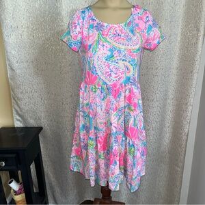 Lilly Pulitzer Geanna Short Sleeve Tiered Dress "Flock Full of Fun" NWT, XS